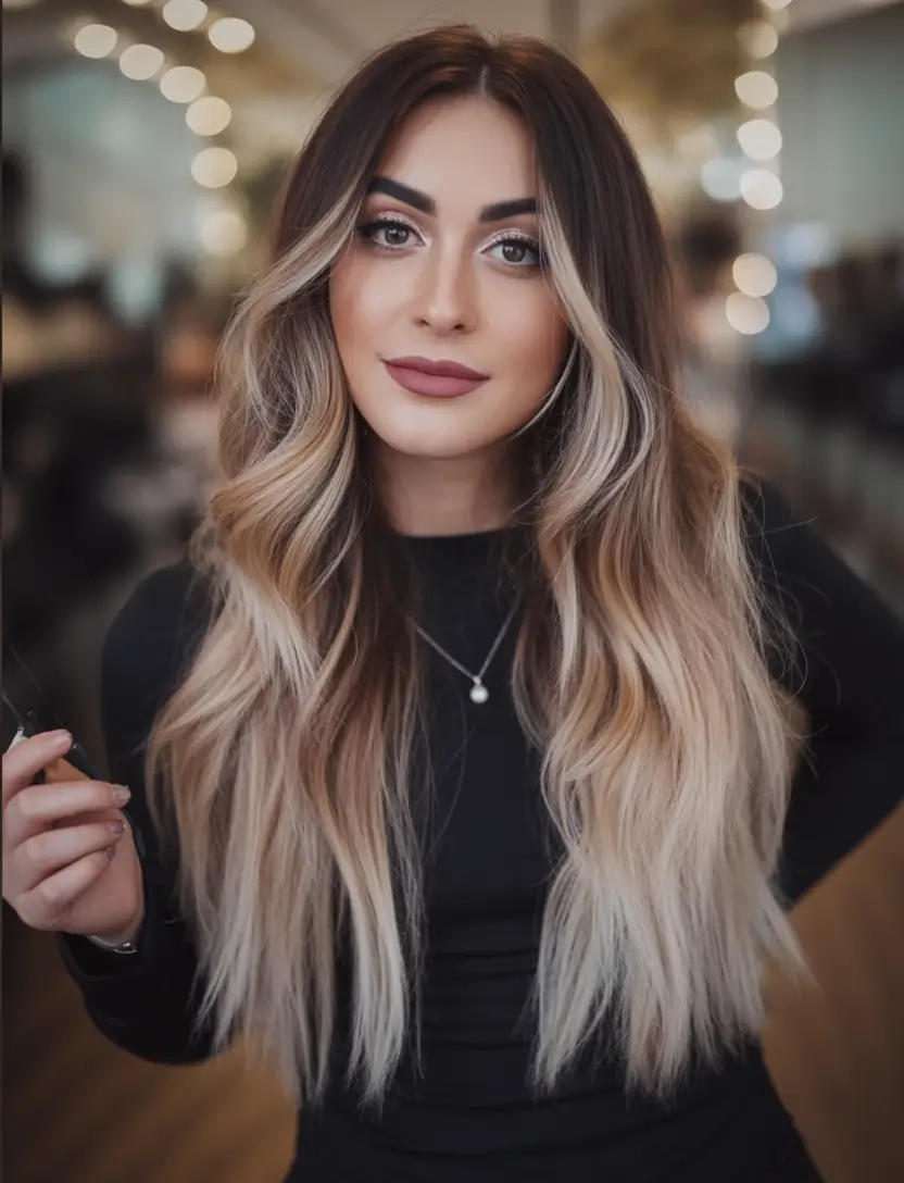 Fall brunette hair color ideas 2025 Classic Melt with Champagne Lightness