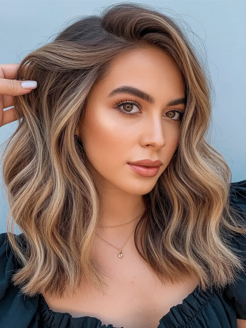 Fall brunette hair color ideas 2025 Rooted Bronde with Sunlit Swirls