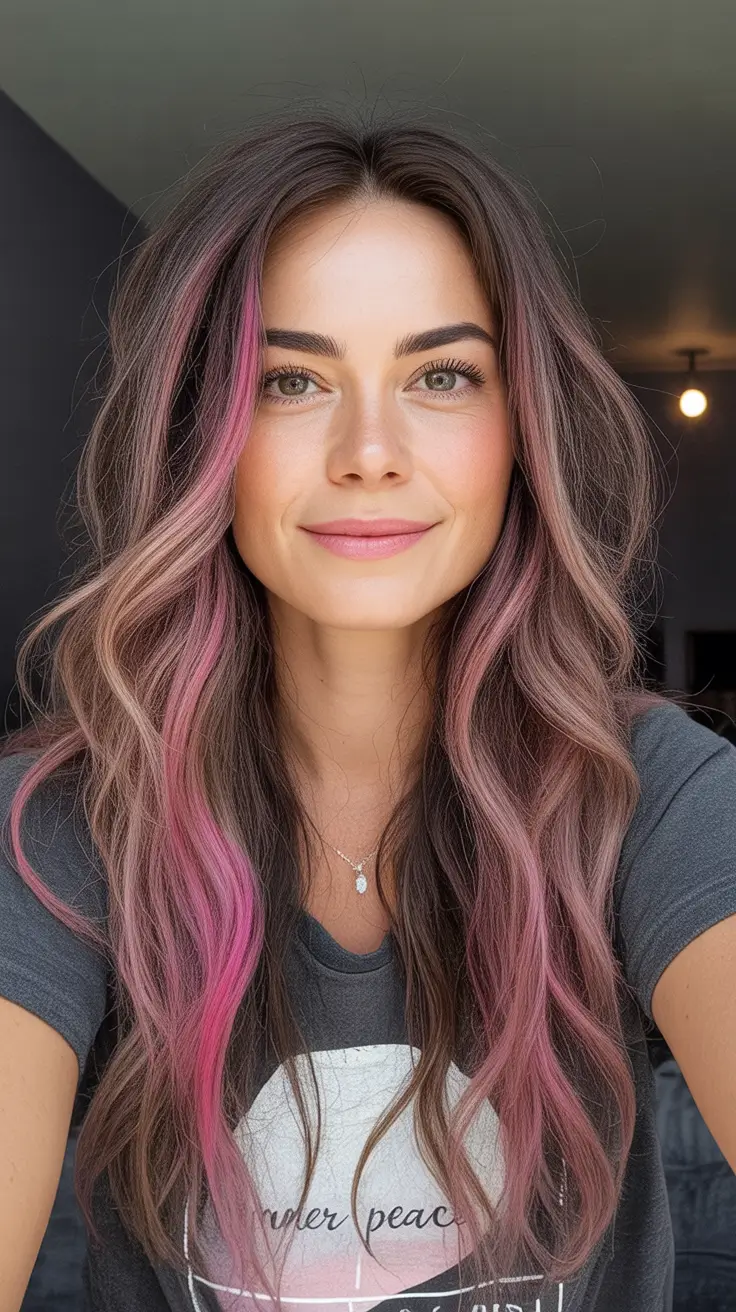 Fall brunette hair color ideas 2025 Mauve and Pink Fade with Lived-In Brunette