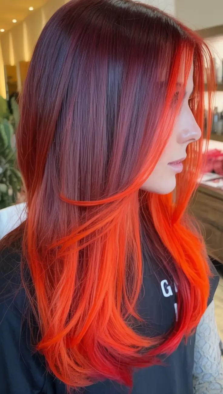 Fall Red Hair Color Ideas for Redheads in 2025 Cherry Cola Fade with Neon Fire Ends