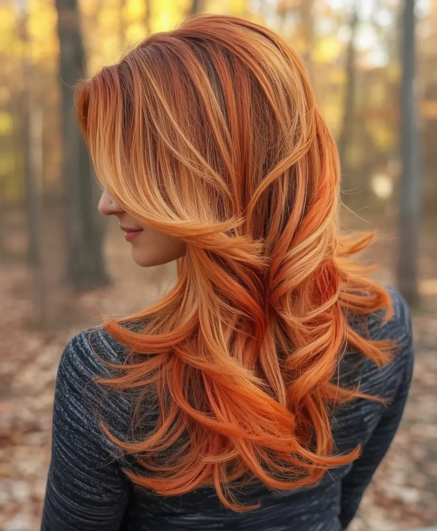 Fall Red Hair Color Ideas for Redheads in 2025 Layered Cinnamon Pumpkin Cut with Face Glow