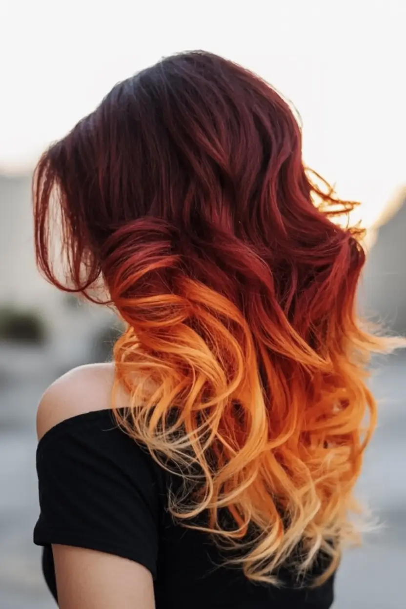 Fall Red Hair Color Ideas for Redheads in 2025 Crimson Flame Tips on Auburn Waves