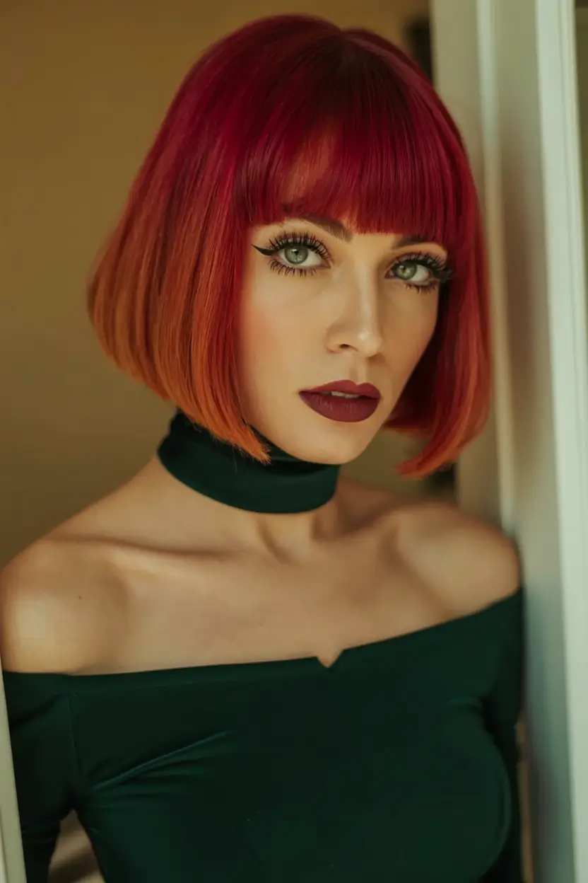 Fall Red Hair Color Ideas for Redheads in 2025 Fiery Bob with Cherry Root Melt