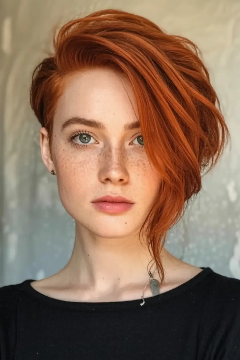 Fall Red Hair Color Ideas for Redheads in 2025 Asymmetrical Copper Pixie-Bob
