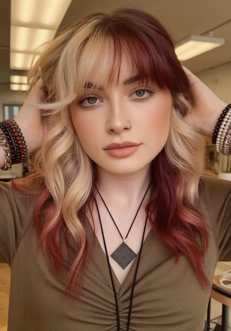 Fall Red Hair Color Ideas for Redheads in 2025 Two-Tone Fringe with Soft Waves
