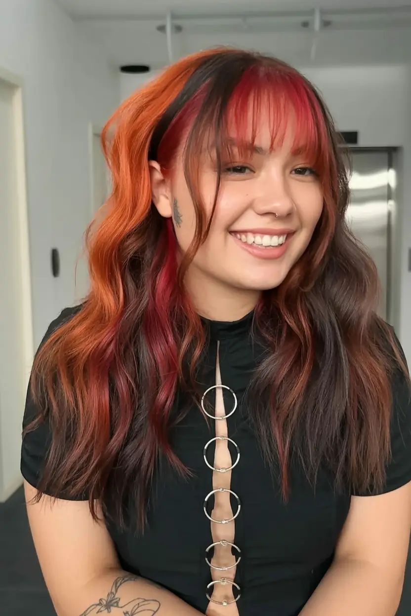 Fall Red Hair Color Ideas for Redheads in 2025 Wicked Spice with Red Curtain Bangs