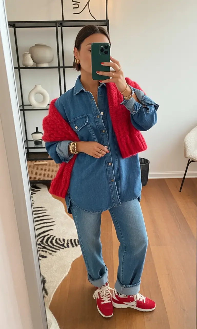 Fall transitional outfits to try in 2025 Denim-On-Denim But Make It Bold