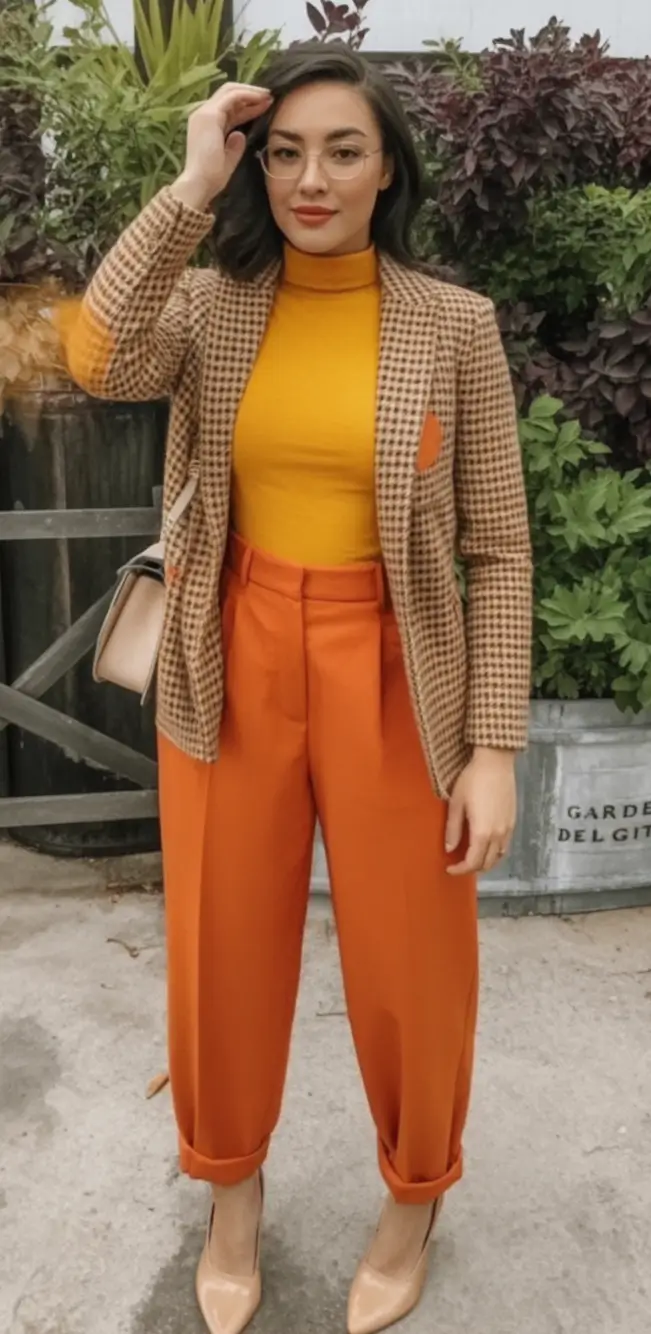 Fall transitional outfits to try in 2025 Checkerboard Heritage With A Pumpkin Twist