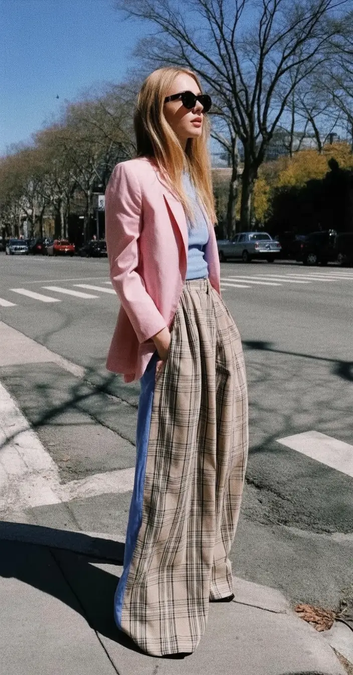 Fall transitional outfits to try in 2025 Blushing and Plaid: Bold Meets Soft
