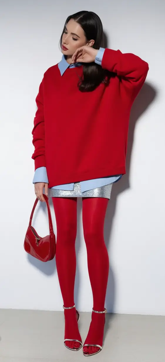 Fall transitional outfits to try in 2025 Oversized Red and Silver Shimmer
