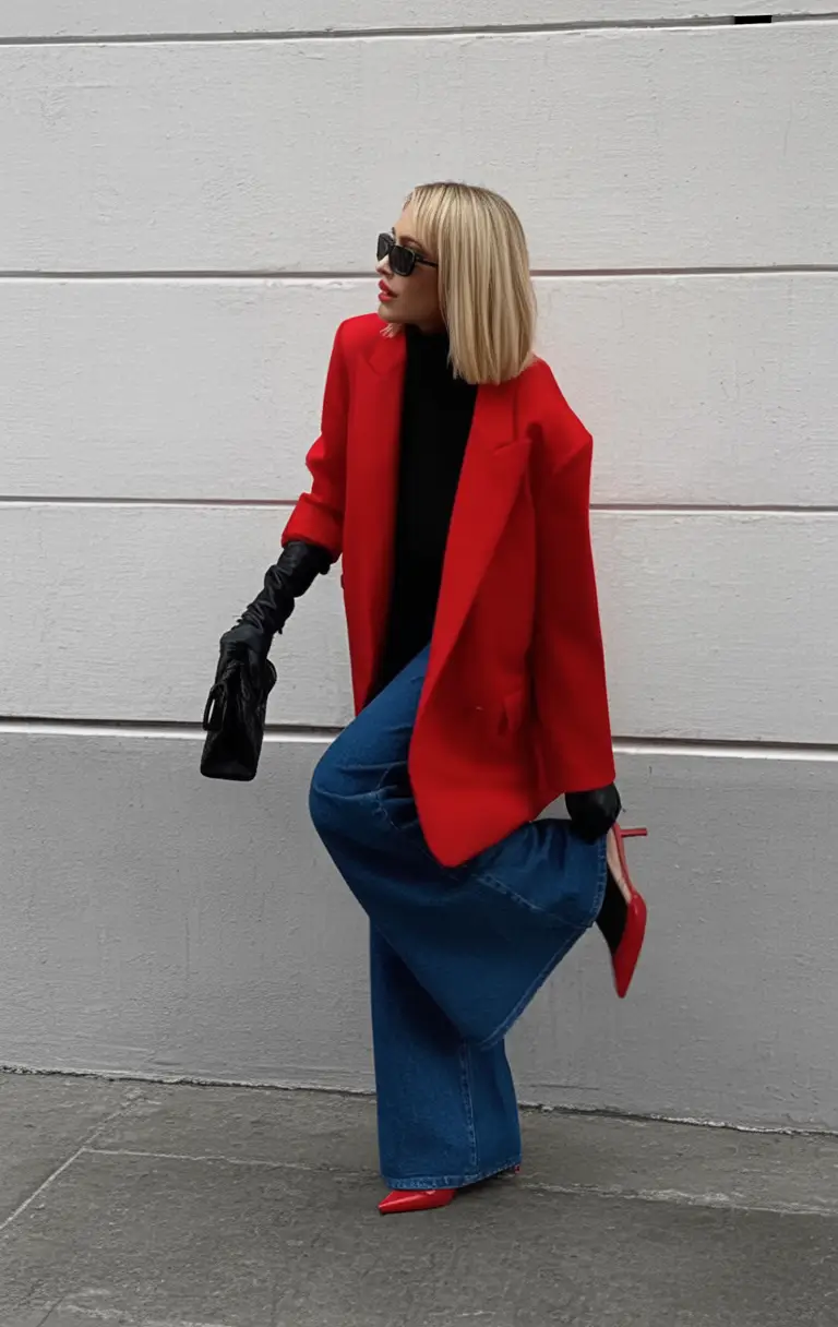 Fall transitional outfits to try in 2025 Red Blazer Power Play with Denim