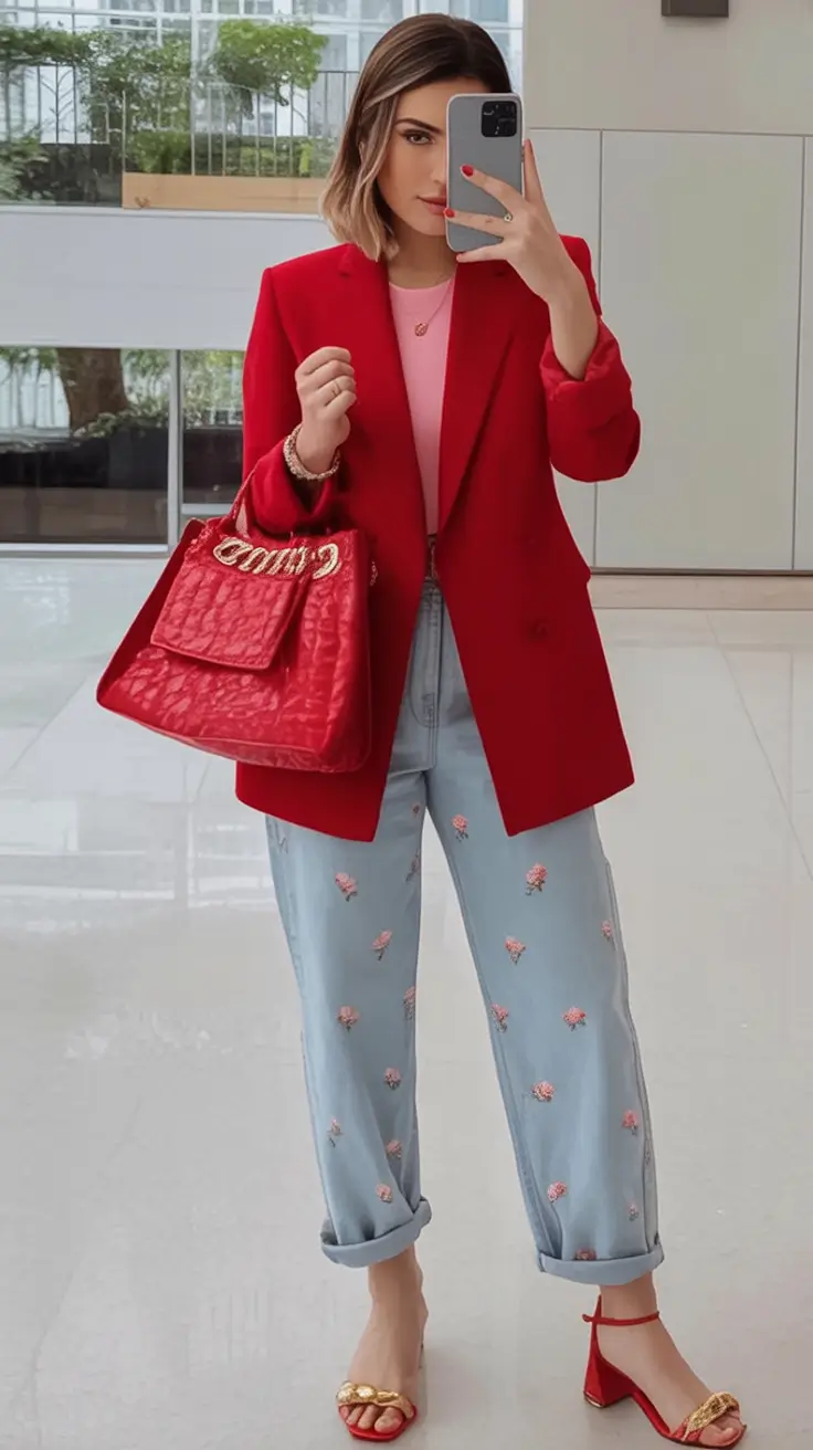 Fall transitional outfits to try in 2025 Playful Embroidery & Structured Red