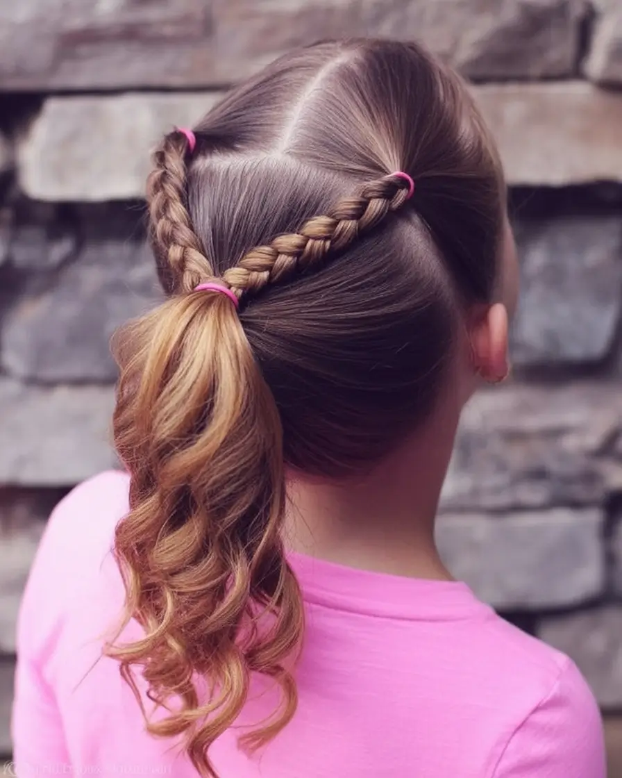 first day of school hairstyles ideas 2025 Crisscross Braided Pony with Loose Curls
