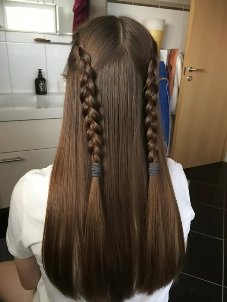 first day of school hairstyles ideas 2025 Loose Twin Braids on Long Hair