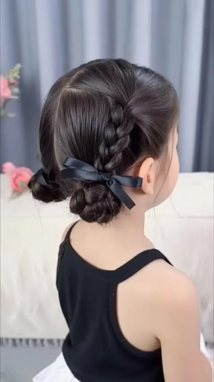 first day of school hairstyles ideas 2025 Double Side Braids with Satin Bows