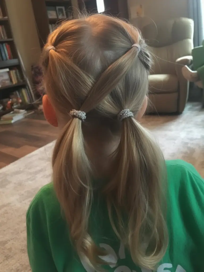 first day of school hairstyles ideas 2025 Criss-Cross Double Ponytails