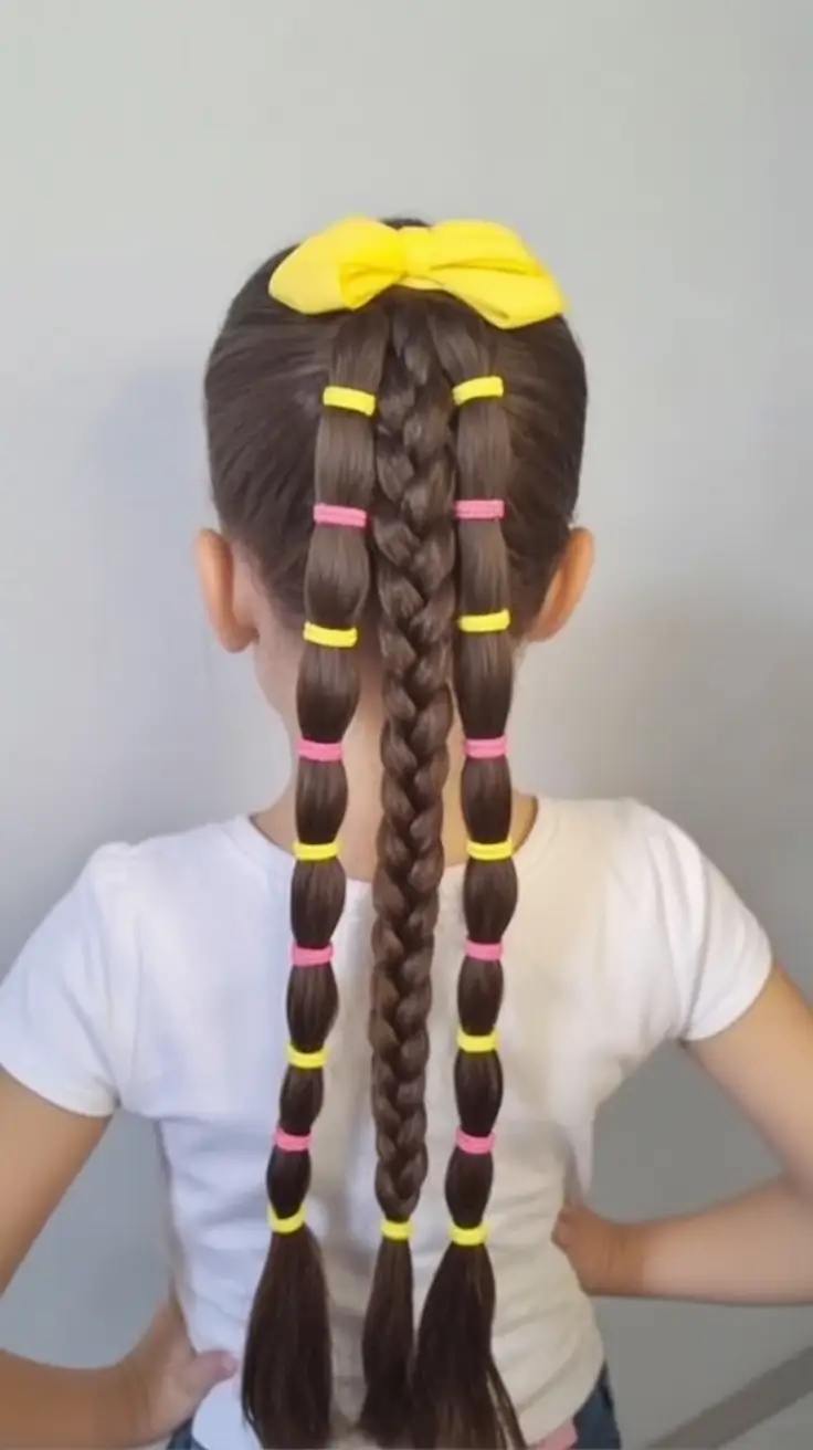 first day of school hairstyles ideas 2025 Color-Banded Braid Trio