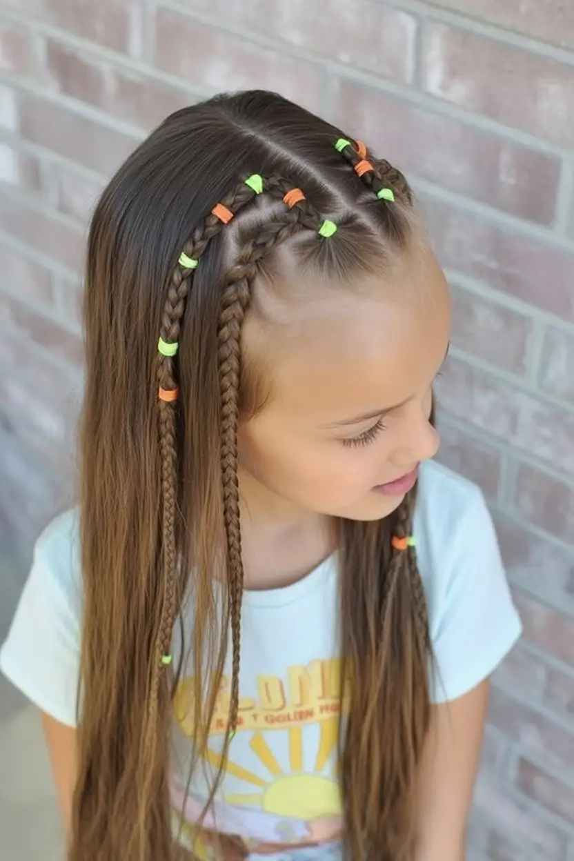 first day of school hairstyles ideas 2025 Mini Braids and Neon Rubber Bands