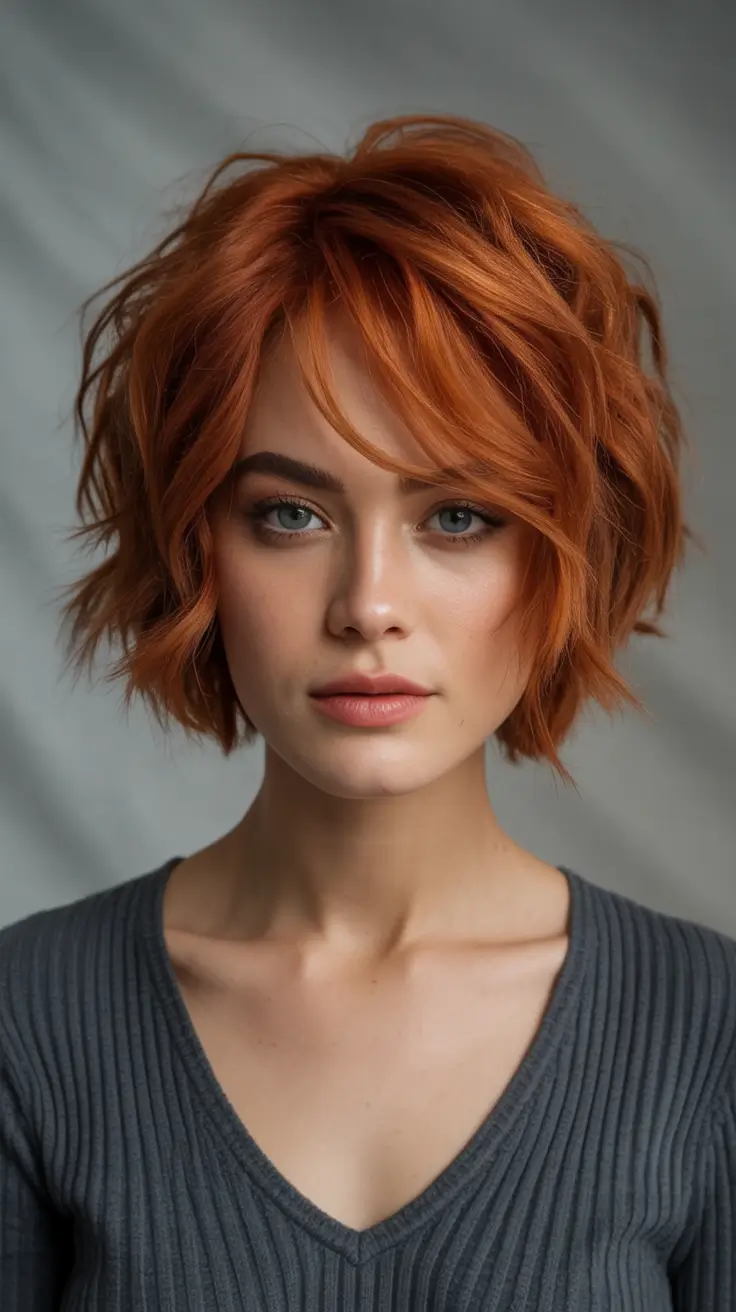 Fresh Haircuts to Try in August 2025 Messy Bob in Sunset Copper