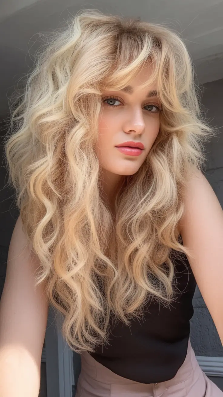Fresh Haircuts to Try in August 2025 Fluffy Blonde Curls with Bangs