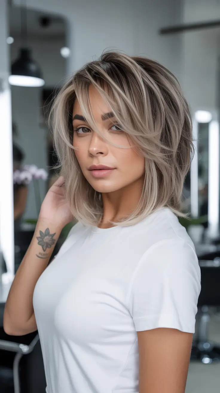 Fresh Haircuts to Try in August 2025 Silver Ash Medium Bob with Wispy Movement