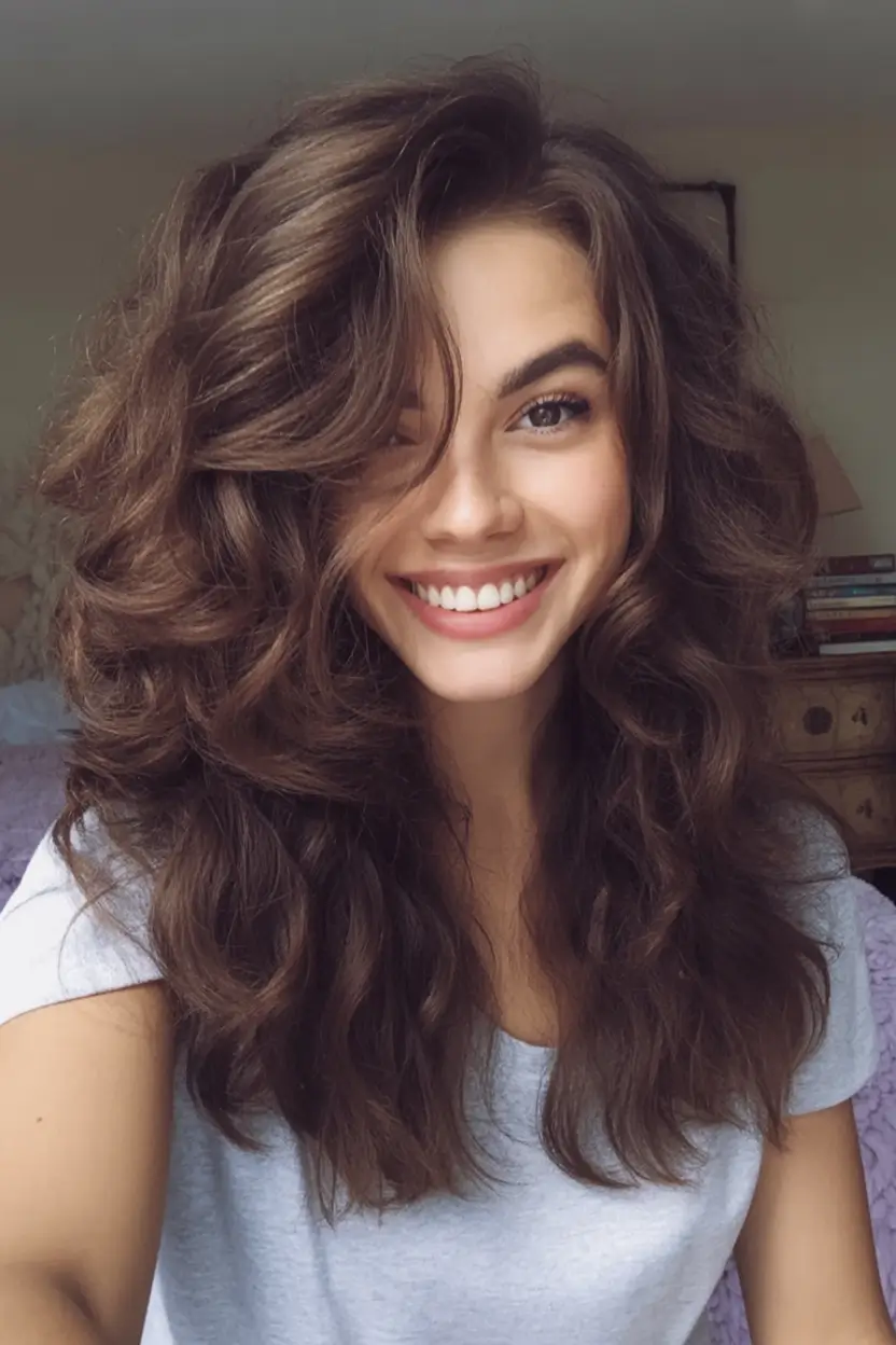 Fresh Haircuts to Try in August 2025 Voluminous Brown Curls with Retro Texture