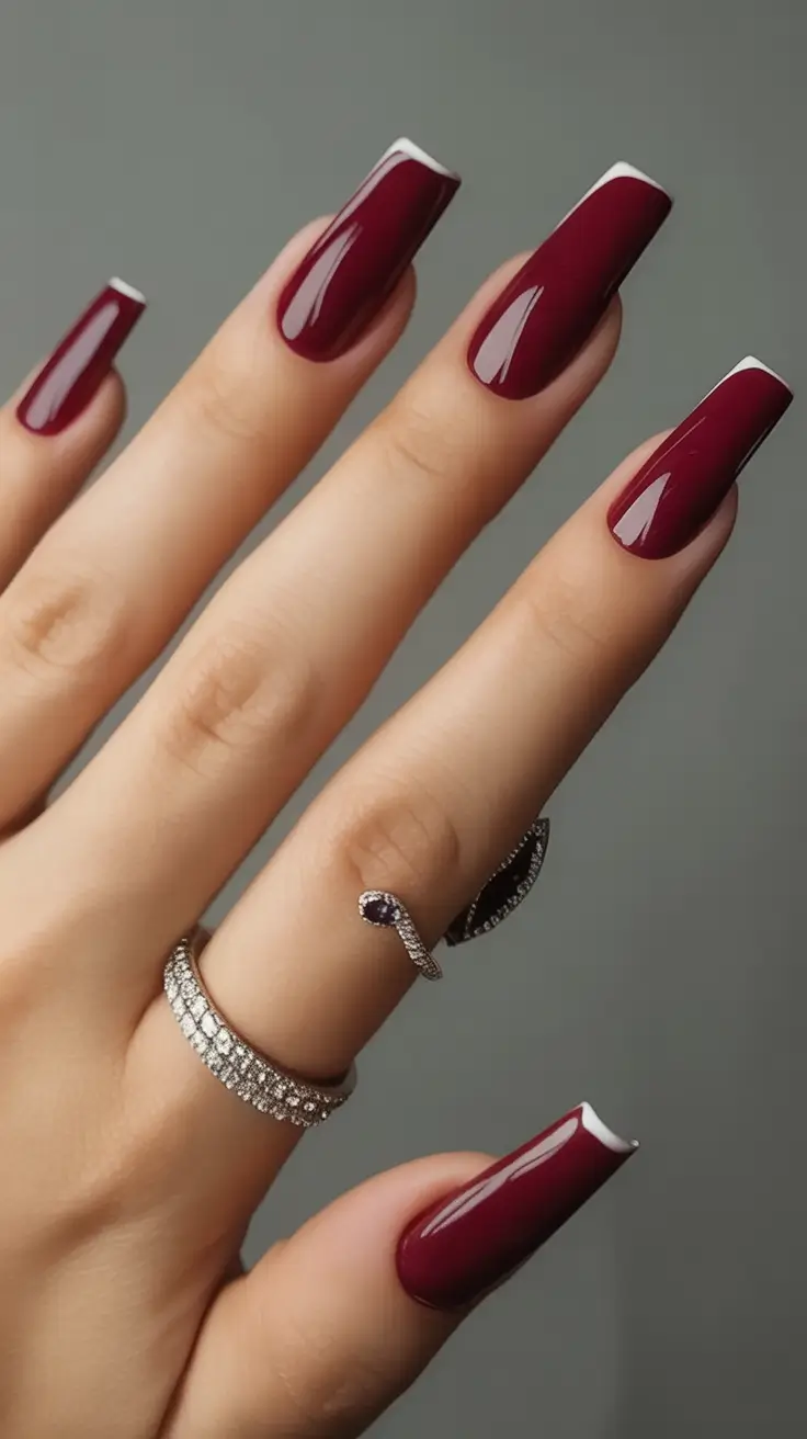 Fun Nail Color Ideas for August 2025 Wine Red with Ice-Tip