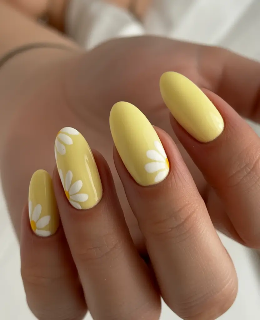 Fun Nail Color Ideas for August 2025 Daisy Yellow Bloom