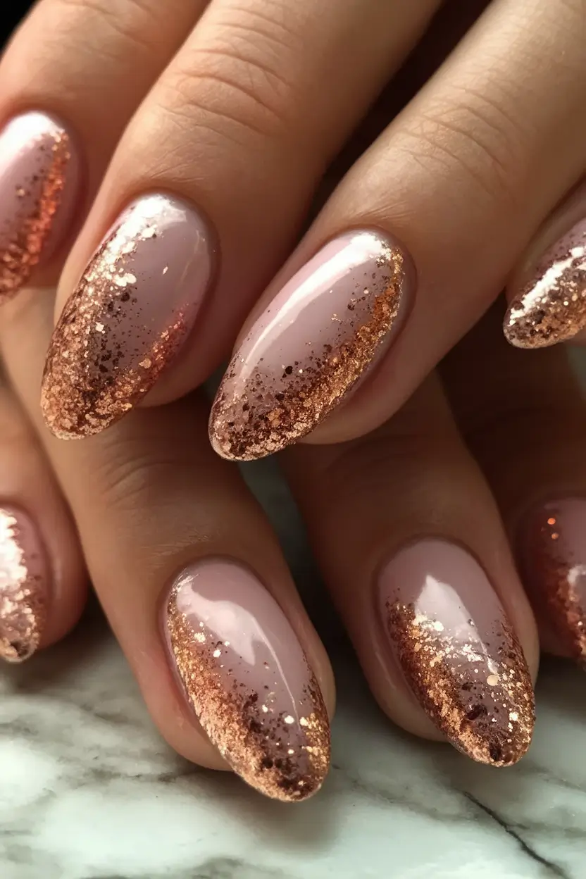 Fun Nail Color Ideas for August 2025 Rose Gold Confetti Tips