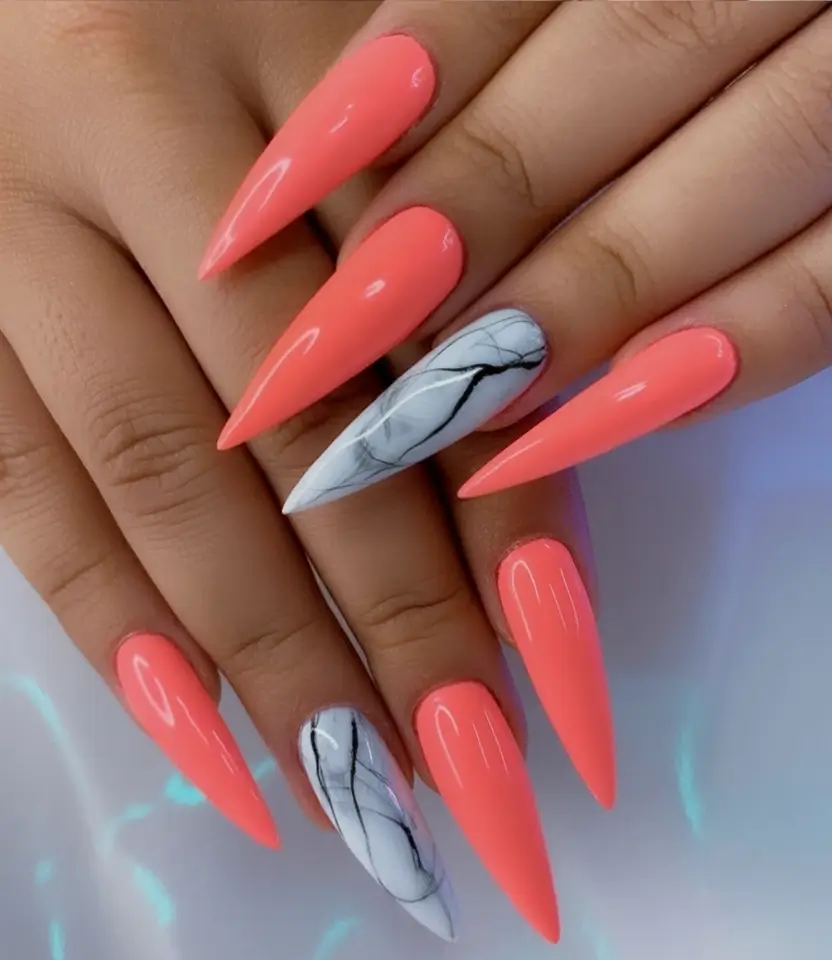 Fun Nail Color Ideas for August 2025 Marble & Coral Edge