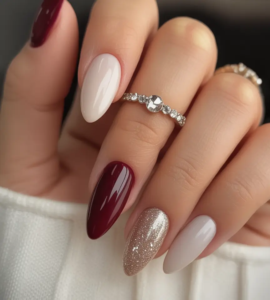Fun Nail Color Ideas for August 2025 Merlot & Champagne Mix