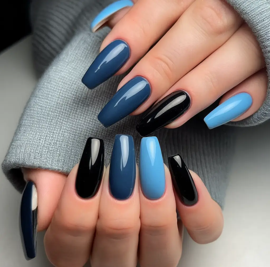 Fun Nail Color Ideas for August 2025 midnight beach gradient