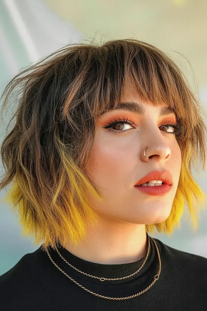 Hair Color Inspo for August 2025 Bronzed Shag with Neon Whispers