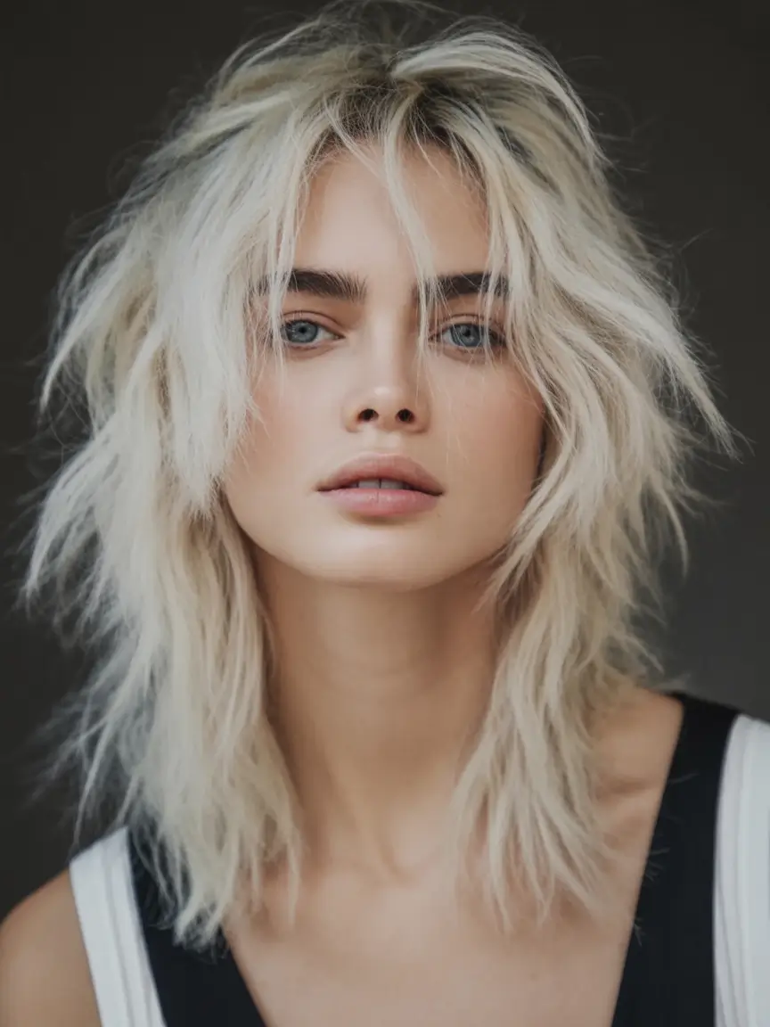 Hair Color Inspo for August 2025 Frozen Platinum with Surf Texture