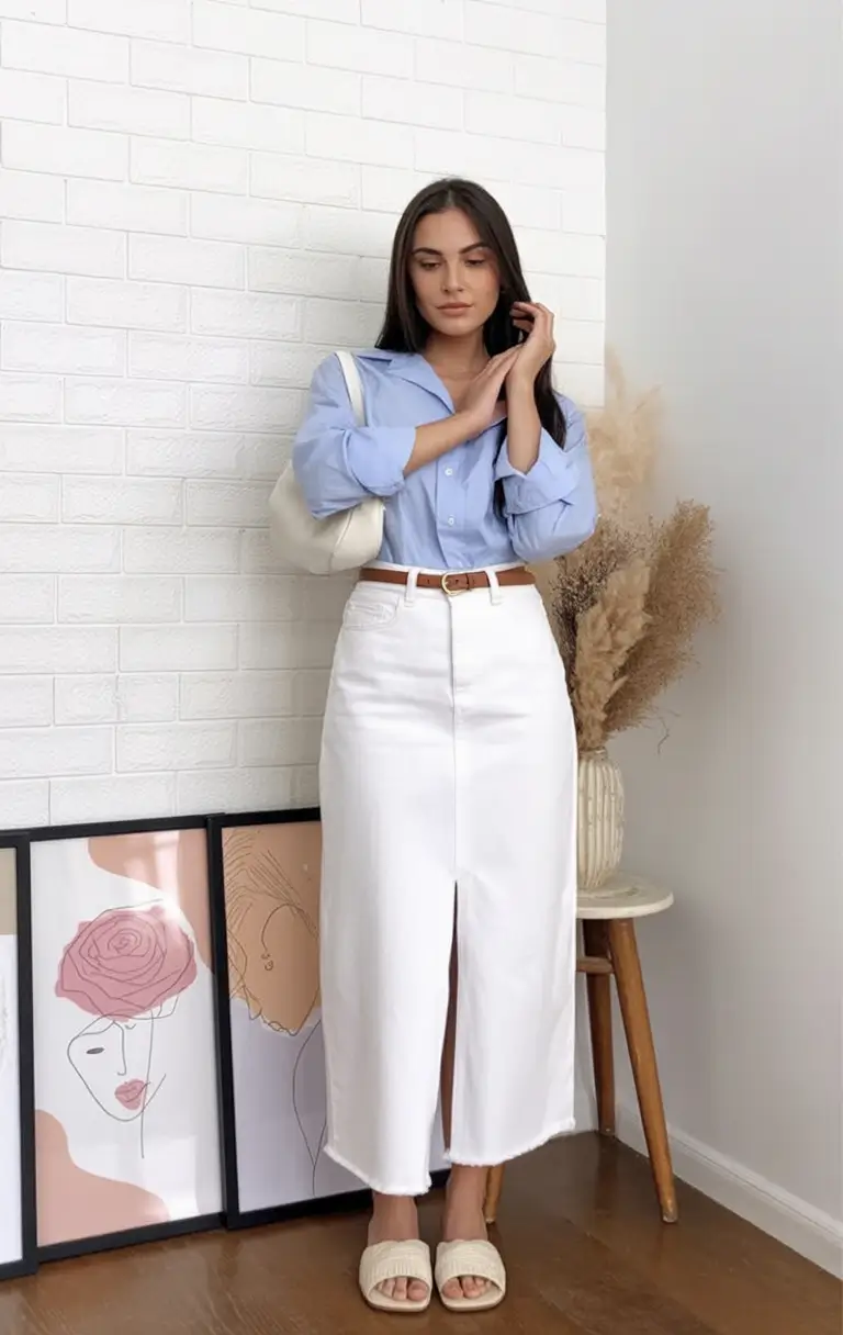 labor day outfits ideas 2025 Refined Simplicity in White and Blue