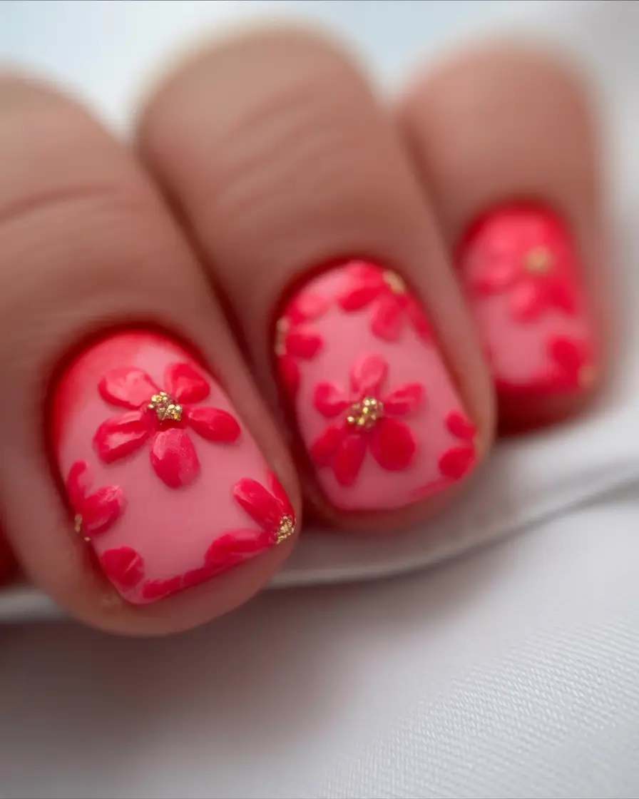 Nail Designs to Try in August 2025 Hot Pink 3D Blooms