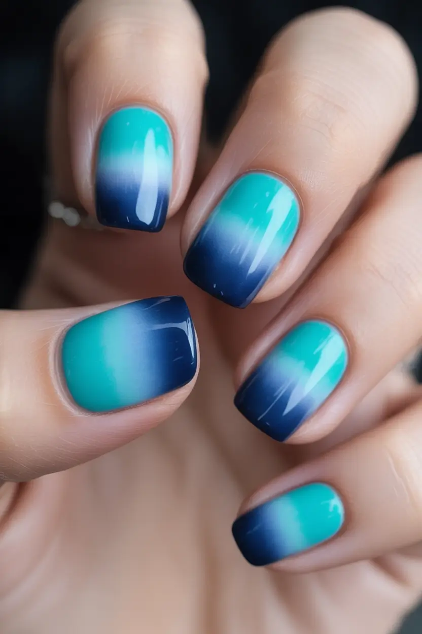 Nail Designs to Try in August 2025 Teal to Navy Gradient Luxe