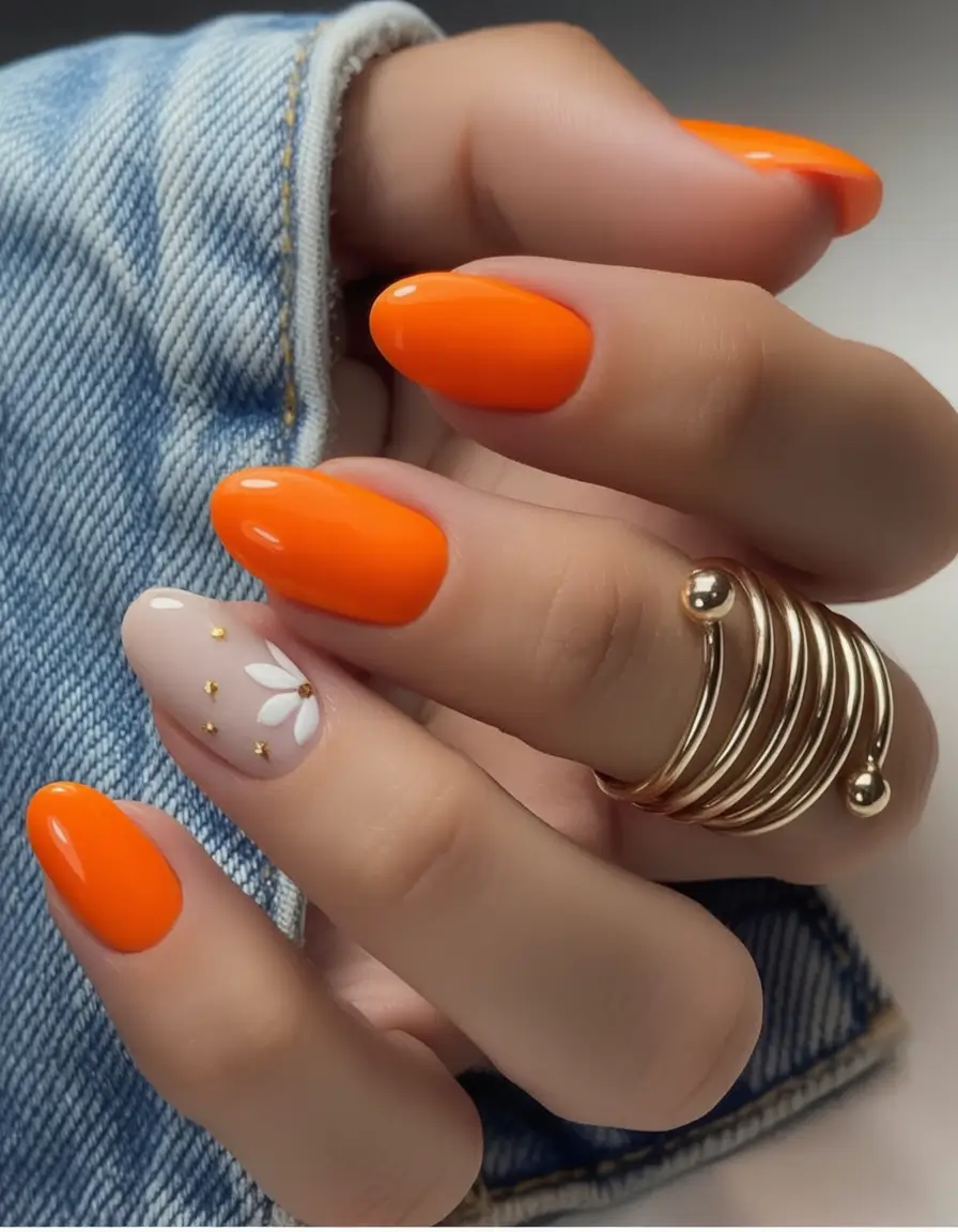 Nail Designs to Try in August 2025 Tangerine Tips and Daisy Whimsy