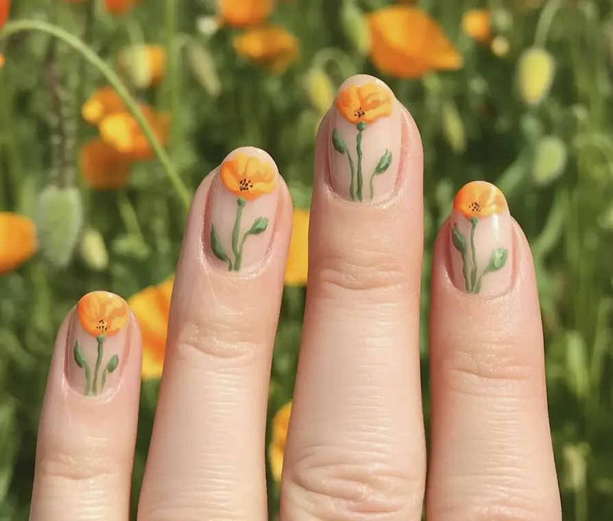 Nail Designs to Try in August 2025 California Poppy Field Bloom