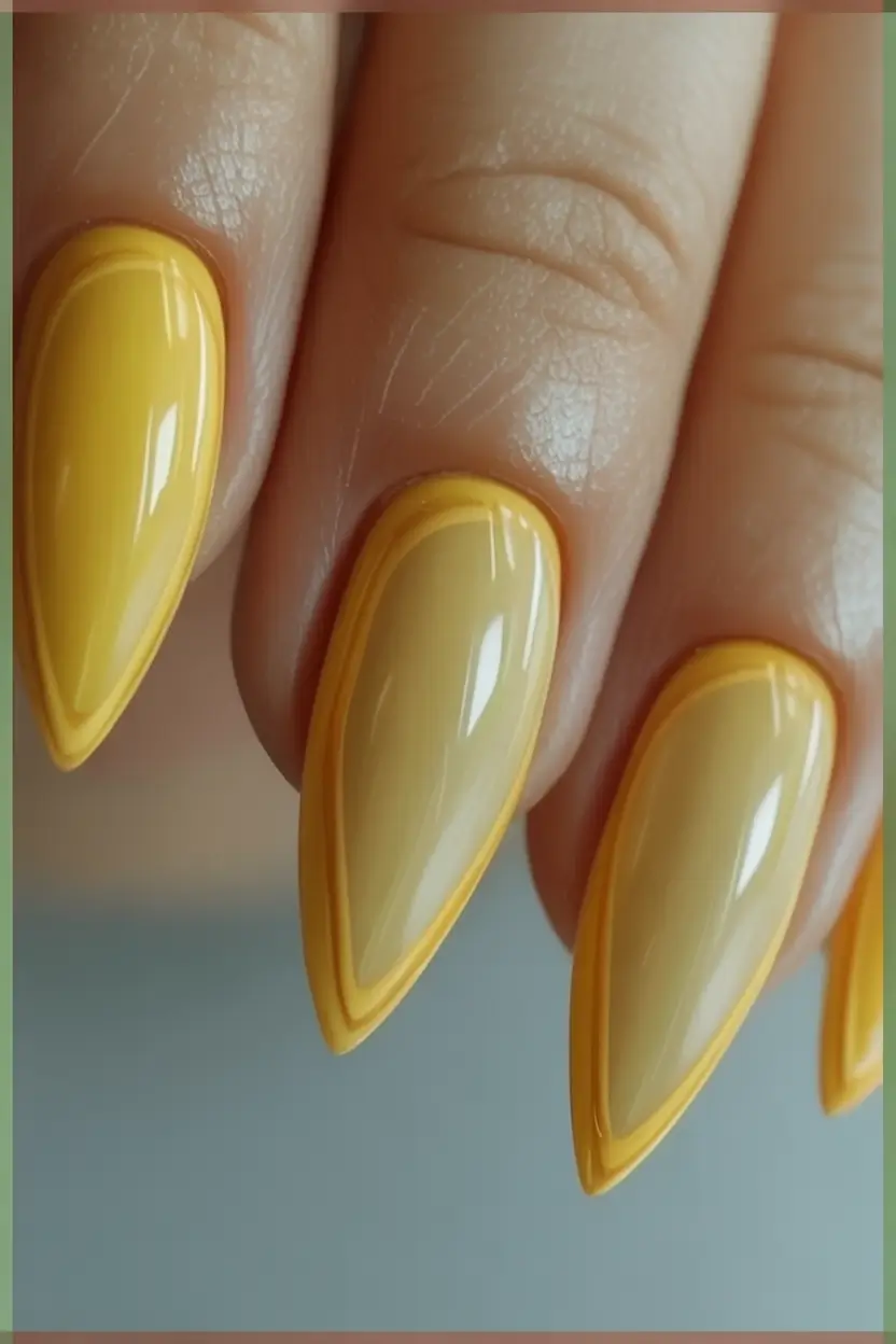 Nail Designs to Try in August 2025 Glossy Mustard Flame Tips