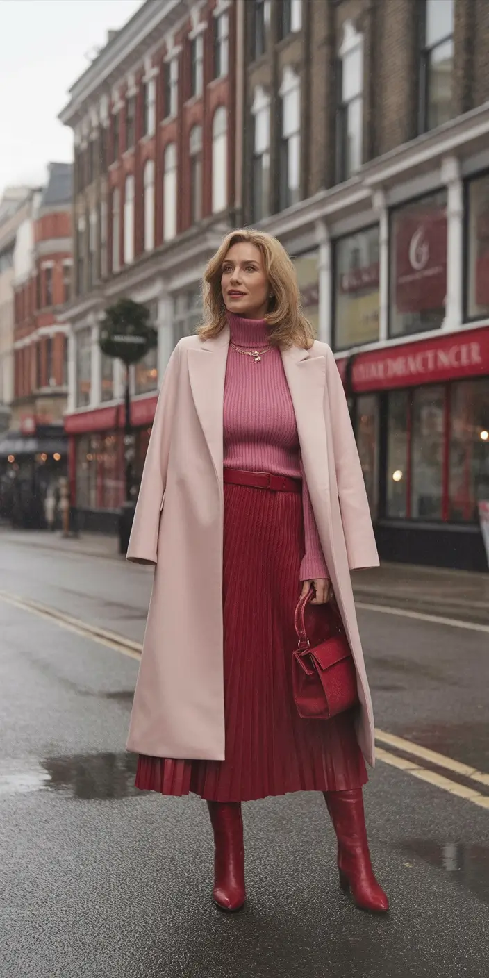 Stylish fall 2025 fashion outfits for women 40+ Monochrome in Rose and Red