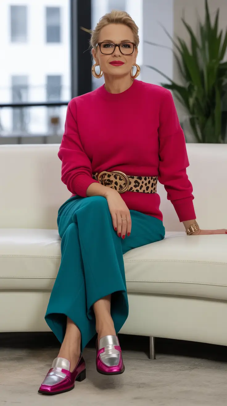 Stylish fall 2025 fashion outfits for women 40+ Color Clash with Leopard Sass