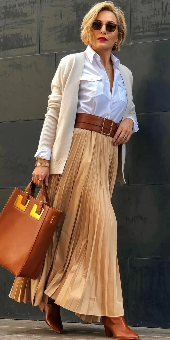 Stylish fall 2025 fashion outfits for women 40+ Polished Neutrals with a Bold Lip