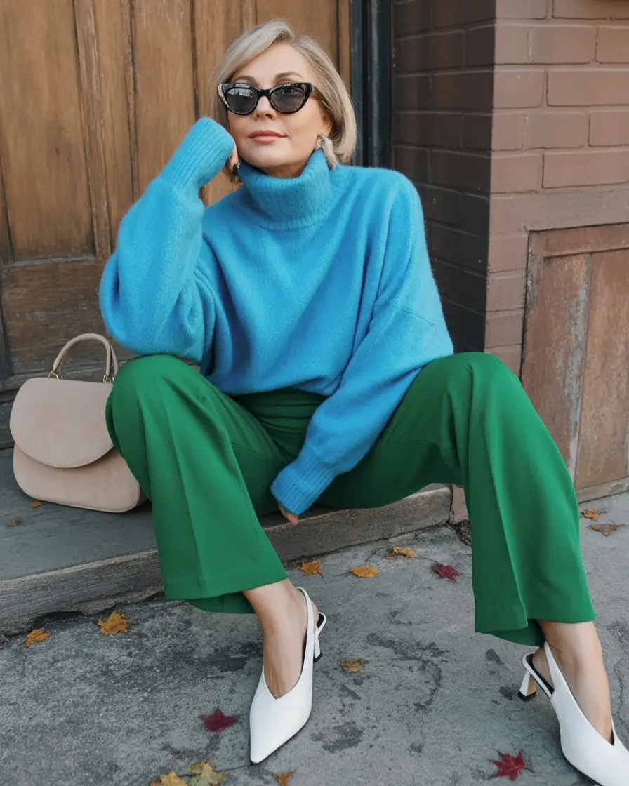 Stylish fall 2025 fashion outfits for women 40+ Color-Blocked Chill with a Twist