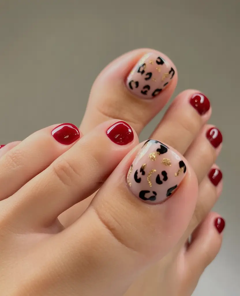 toe nail ideas august 2025 - pedicure inspiration Wine Red Meets Safari