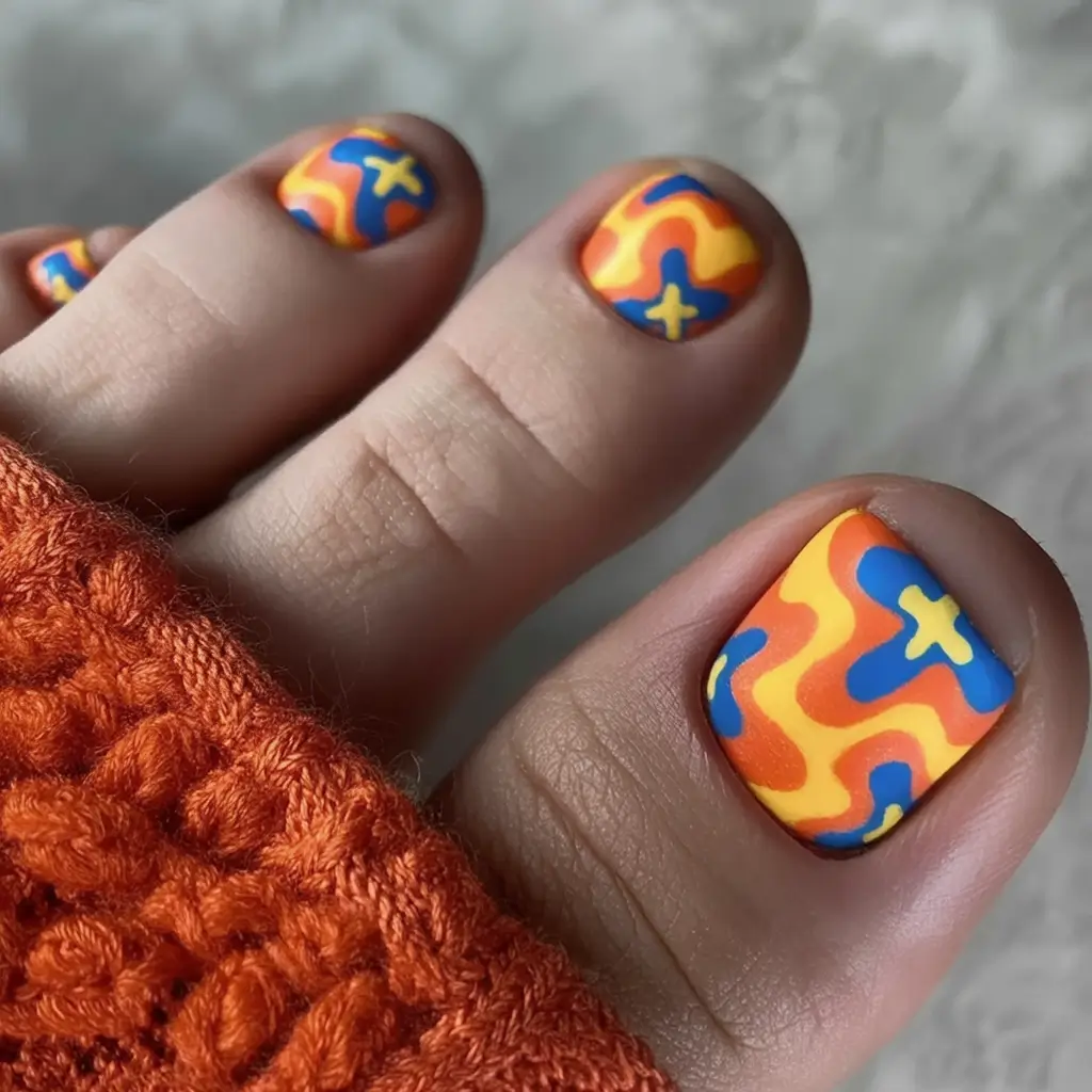 toe nail ideas august 2025 - pedicure inspiration Retro Lava Twist
