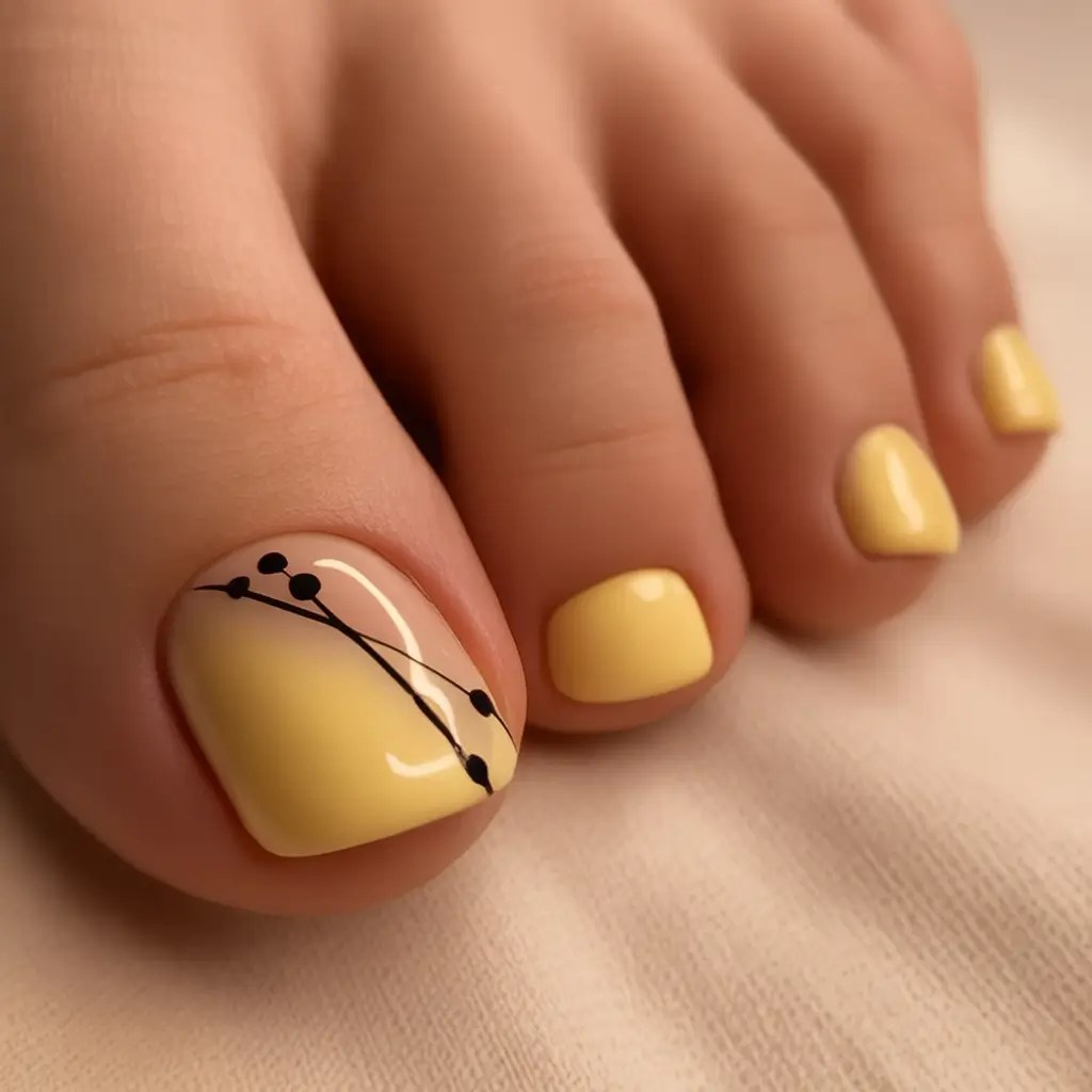 toe nail ideas august 2025 - pedicure inspiration Yellow Dot-Line Chic