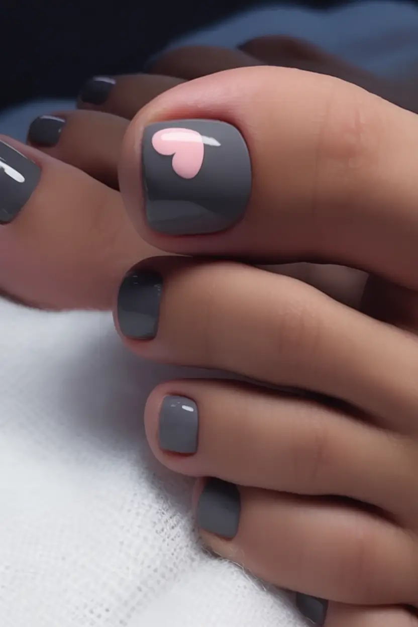 Toe Nail Ideas August 2025 - Pedicure Inspiration Soft Charcoal Romance