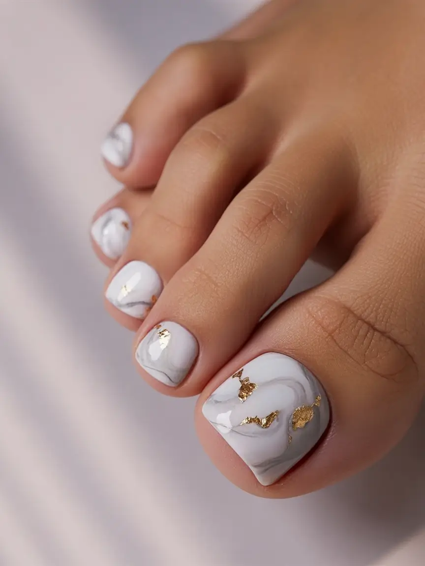 Toe Nail Ideas August 2025 - Pedicure Inspiration Gilded Marble Luxe