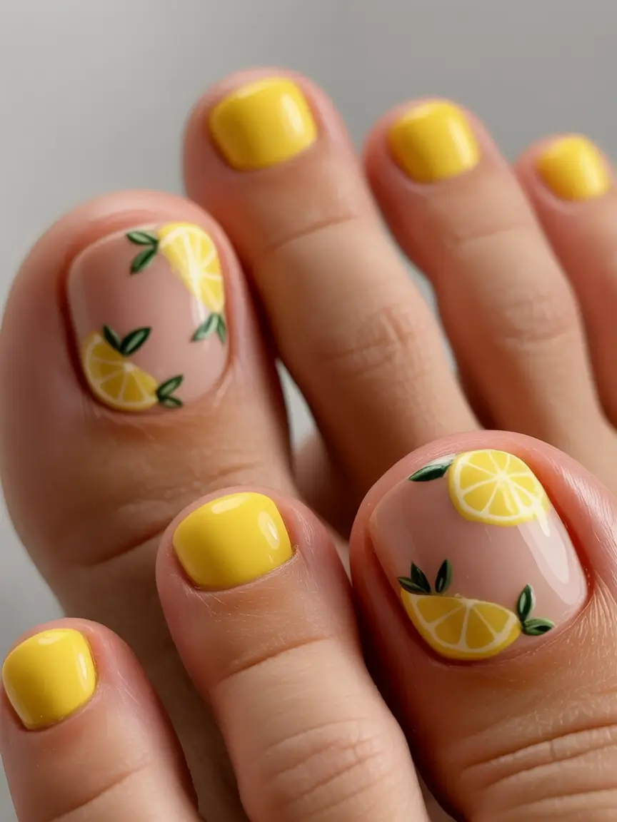 toe nail ideas august 2025 - pedicure inspiration Lemon Zest Pop Art